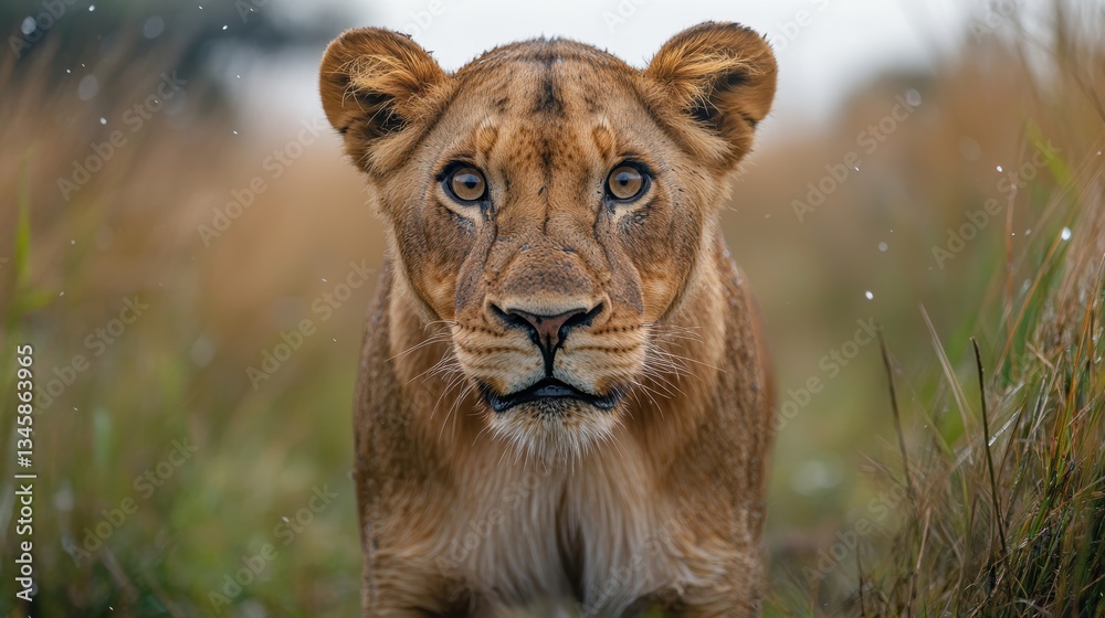 Fototapeta premium A close-up of a lion is face, majestic and powerful, wildlife photography