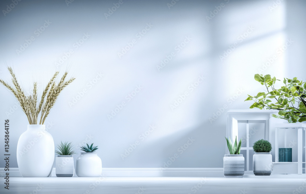serene interior scene featuring decorative plants and vases, creating calming atmosphere with natural elements and soft lighting serene interior scene featuring decorative plants and vases, creating calming atmosphere with natural elements and soft lighting