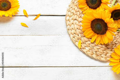 Beautiful sunflowers and pe...