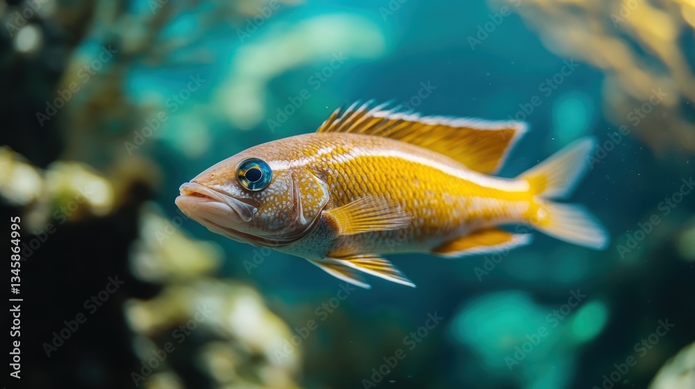 Naklejka premium A fish swimming in an aquarium, colorful and vibrant, aquatic life photography