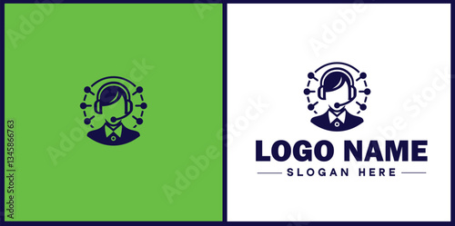 Virtual Assistant icon Online assistant Remote assistant Digital assistant flat logo sign symbol editable vector