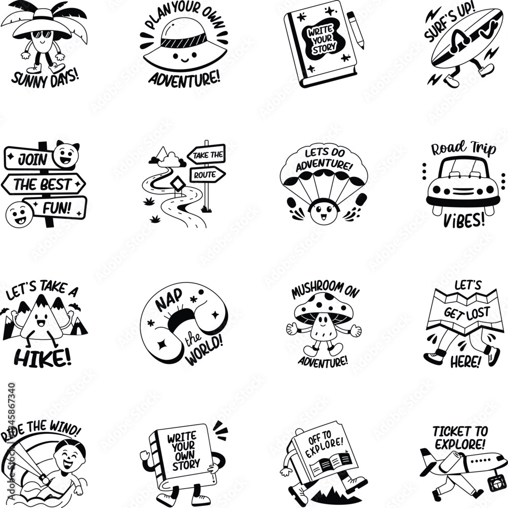 Obraz premium Collection of 16 Glyph Style Travel Stickers 