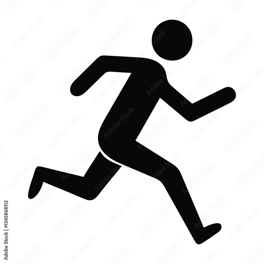 Simple black and white running figure icon. Simple black and white running figure icon.