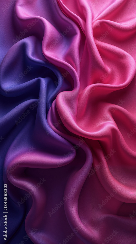 Fototapeta premium Abstract background. Soft satin fabric in shades of purple and pink creates a rich texture, perfect for fashion and interior design projects.
