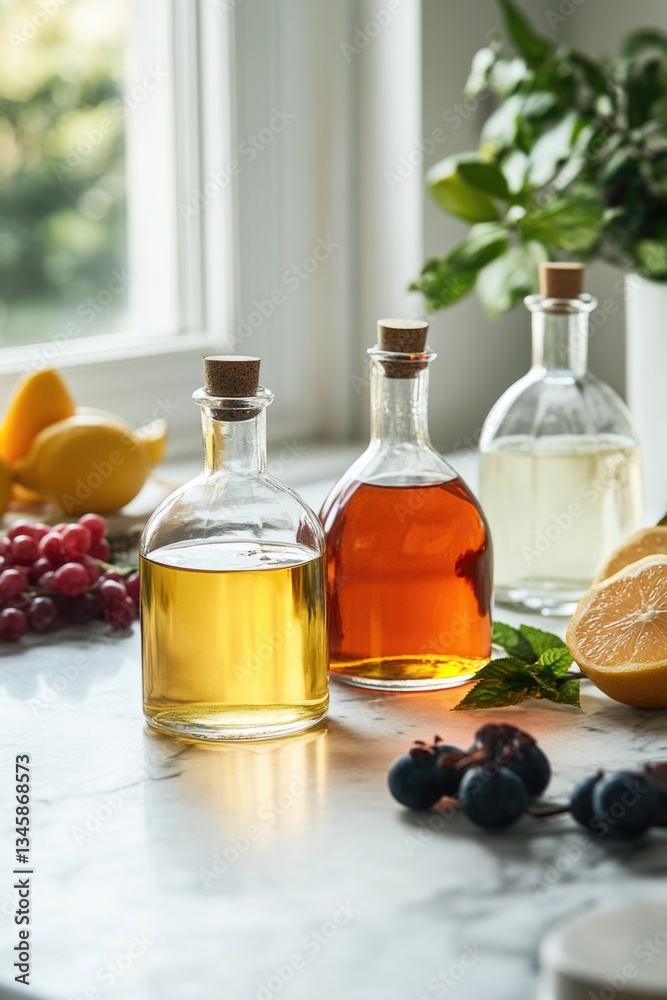 Fresh produce and beverages on a wooden surface, ideal for still life photography or product display Fresh produce and beverages on a wooden surface, ideal for still life photography or product display