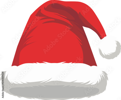 Red Santa hat on transparent background. Vector illustration of volumetric red Santa hat.