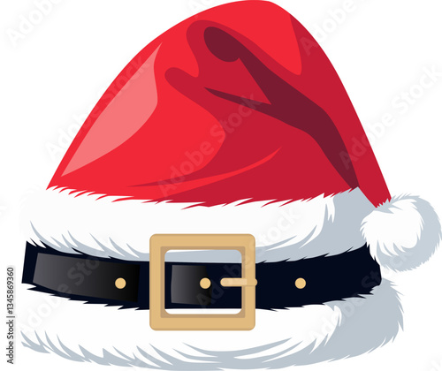 Red Santa hat on transparent background. Vector illustration of volumetric red Santa hat.