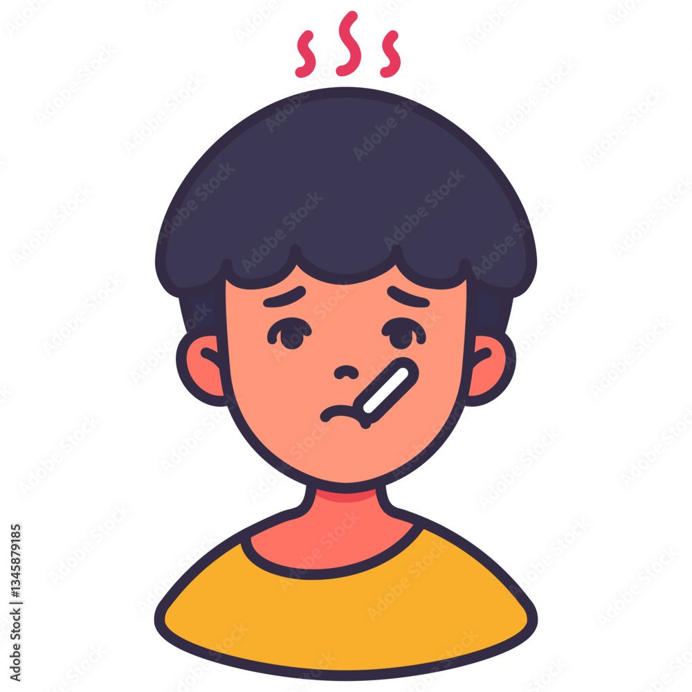 Sick boy with thermometer character vector vector illustration Sick boy with thermometer character vector vector illustration