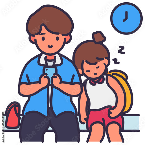 Father and daughter cartoon character vector illustration