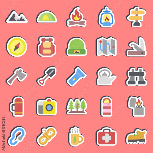 Sticker set of camping. Camping and adventure elements. Good for prints, posters, logo, advertisement, infographics, etc.