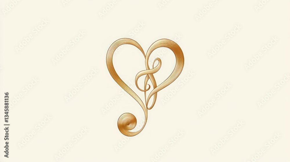 Obraz premium Golden treble clef shaped as a heart.