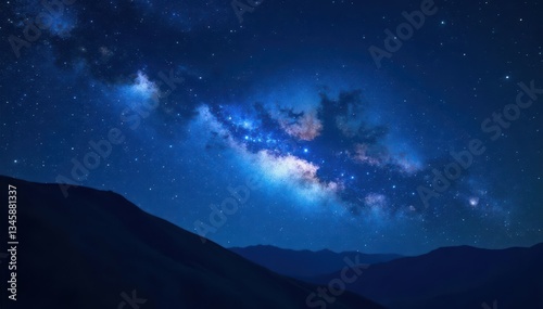 Abstract bright white star trails across deep blue space , light, artwork