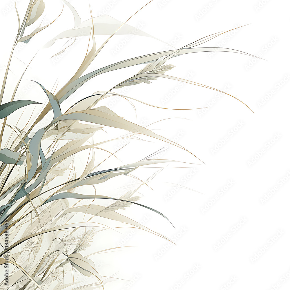 Obraz premium .Illustration of trees, leaves, grass and various botanical elements on a white background.
