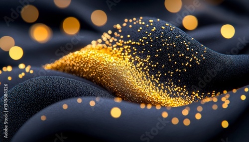 Discover the magic of golden sparkles adorning luminous hair strands in this captivating abstract image Explore the delicate dance of light and shadow, revealing the intricate details of texture and