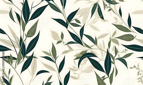 Wallpaper Mural .Illustration of trees, leaves, grass and various botanical elements on a white background. Torontodigital.ca