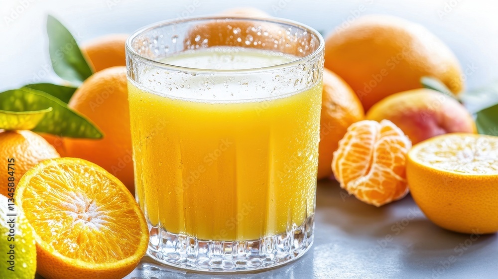 Vibrant Glass Of Orange Juice With Fresh Citrus Fruits Vibrant Glass Of Orange Juice With Fresh Citrus Fruits