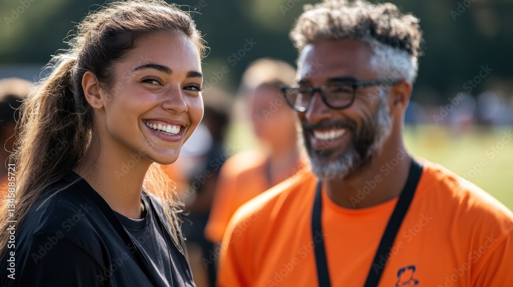 Fototapeta premium Smiling Coach & Teen at Youth Sports Event