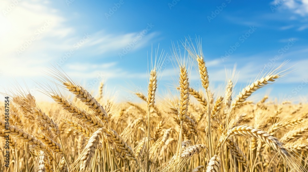 Sun-Kissed Wheat Field Under Vast Sky In Countryside. Sun-Kissed Wheat Field Under Vast Sky In Countryside.