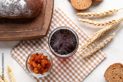 Glass of tasty kvass and ra...