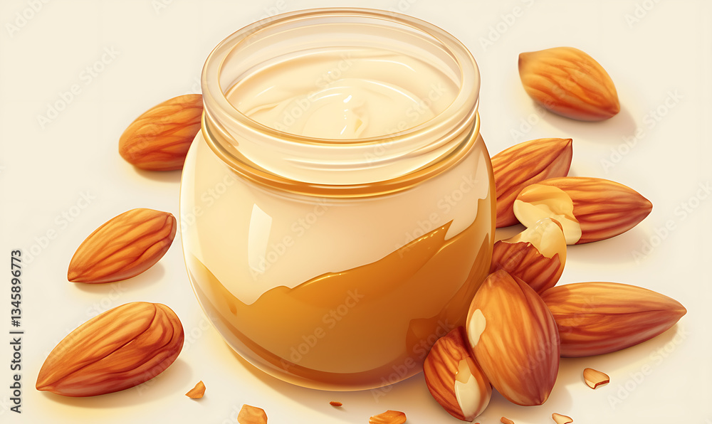 Realistic and artistic representations of almonds, almond farming, processing, and almond-based all isolated on a white background. Realistic and artistic representations of almonds, almond farming, processing, and almond-based all isolated on a white background.