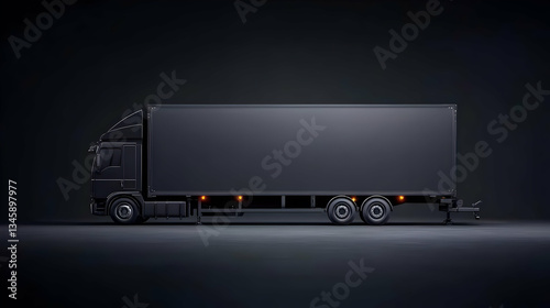 Black Commercial Truck In Dark Studio Setting