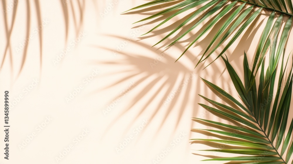 Fototapeta premium Palm Leaves And Their Shadows On A Light Surface.
