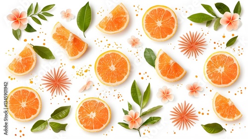 Vibrant summer citrus arrangement minimalistic design elements nature bright and fresh top-down view modern aesthetic