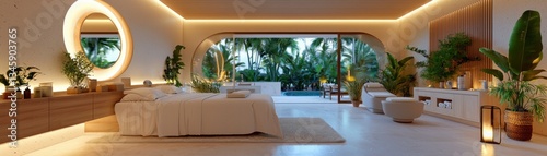 Experience Tranquility A Luxurious Spa Escape featuring an Elegant spa interior with modern design Discover relaxation and rejuvenation in our serene sanctuary, enhanced by warm lighting and
