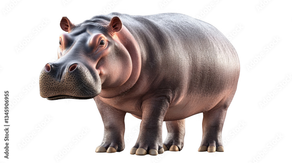 Realistic 3D Rendering of a Lifelike Hippopotamus on White Background Realistic 3D Rendering of a Lifelike Hippopotamus on White Background