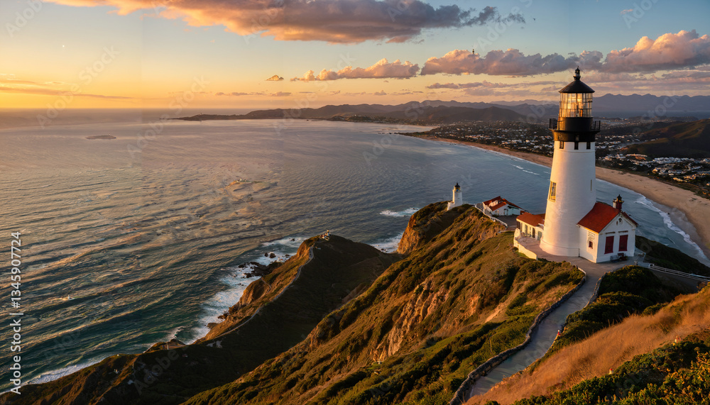 Fototapeta premium Le phare côtier au coucher du soleil