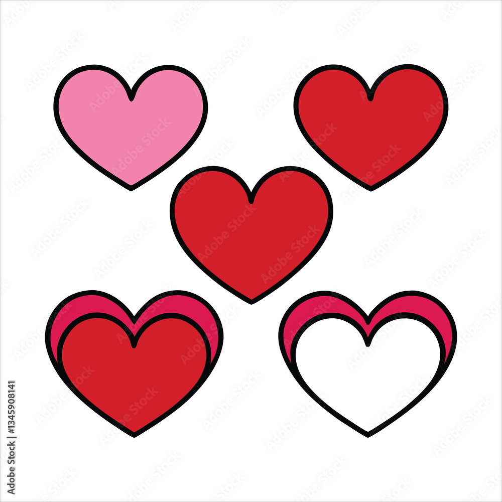 Red heart set vector image on white background. Red heart icons set vector. Various simple red vector heart love icon. Heart collection. Vector art