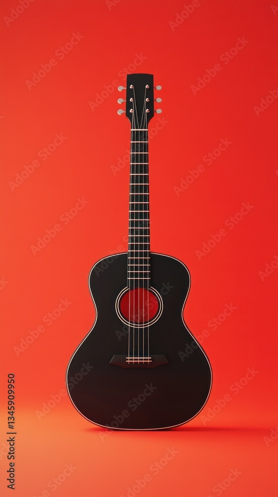 Fototapeta premium black guitar with red background