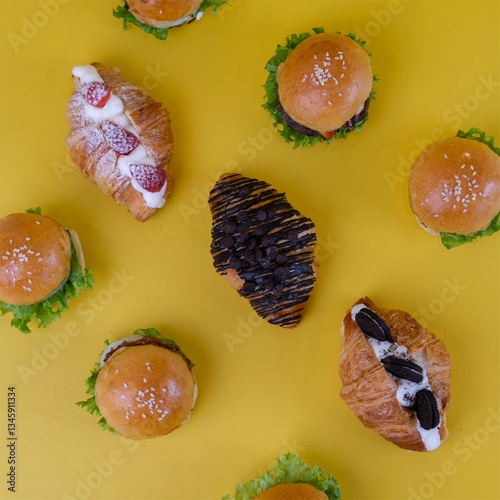 Close Up Photography of Mini Pastries Series Isolated on  Yellow Background