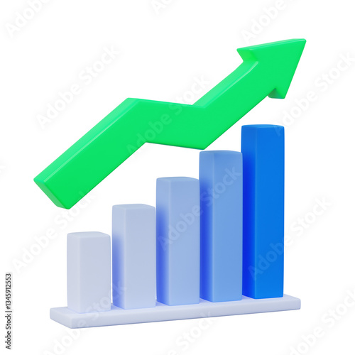 Free Download 3d illustration bar graph goes up with rising green arrow, data analysis concept design - GFXLoad