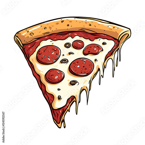 A mouth-watering slice of pizza with melted cheese, tomato sauce, and toppings, isolated on a transparent background. 