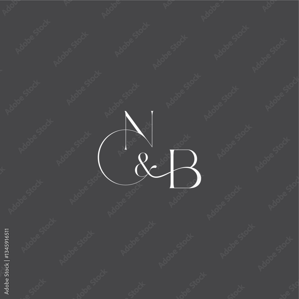 Fototapeta premium monogram wedding logo concept initial with line NB luxury curvy style letter