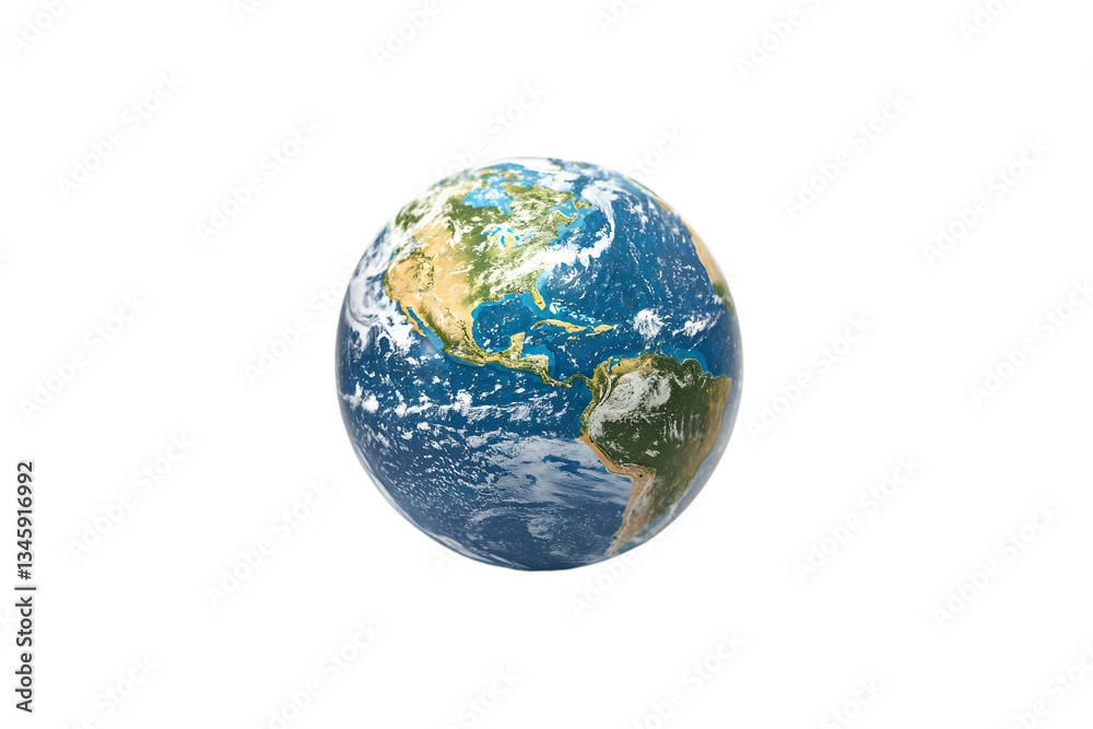 Earth globe formed from water droplets, PNG isolated on transparent background.