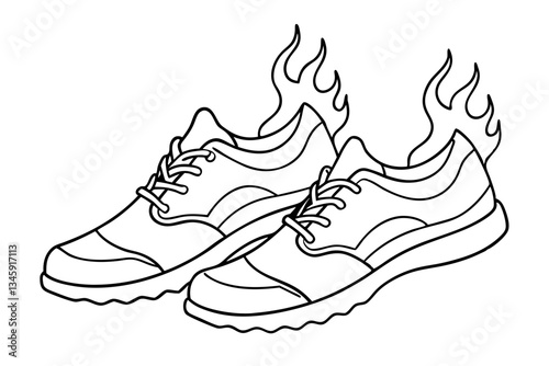 two fiery running shoes line art silhouette vector illustration