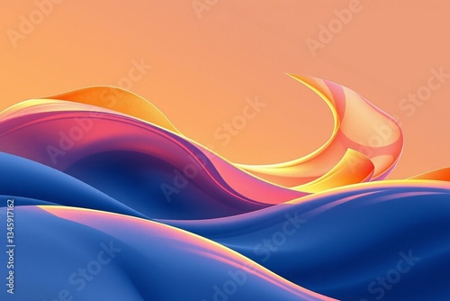 Colorful fluid shapes under a soft gradient sky