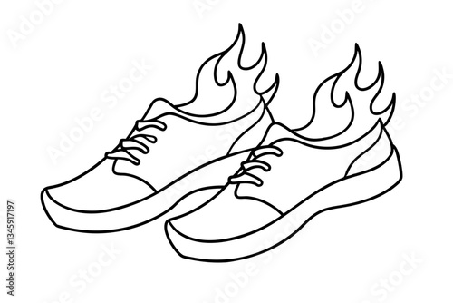 two fiery running shoes line art silhouette vector illustration