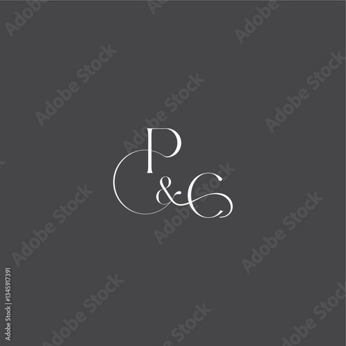 monogram wedding logo concept initial with line PC luxury curvy style letter