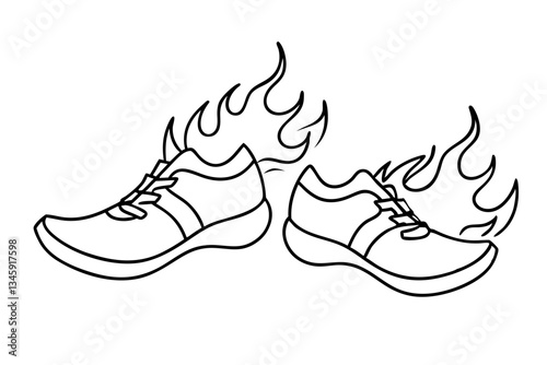 two fiery running shoes line art silhouette vector illustration