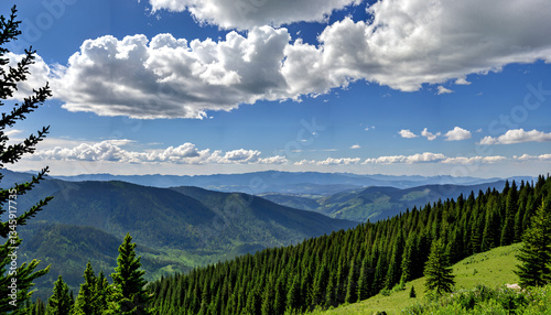 Obraz na płótnie Le paysage verdoyant des montagnes sous un ciel nuageux w salonie
