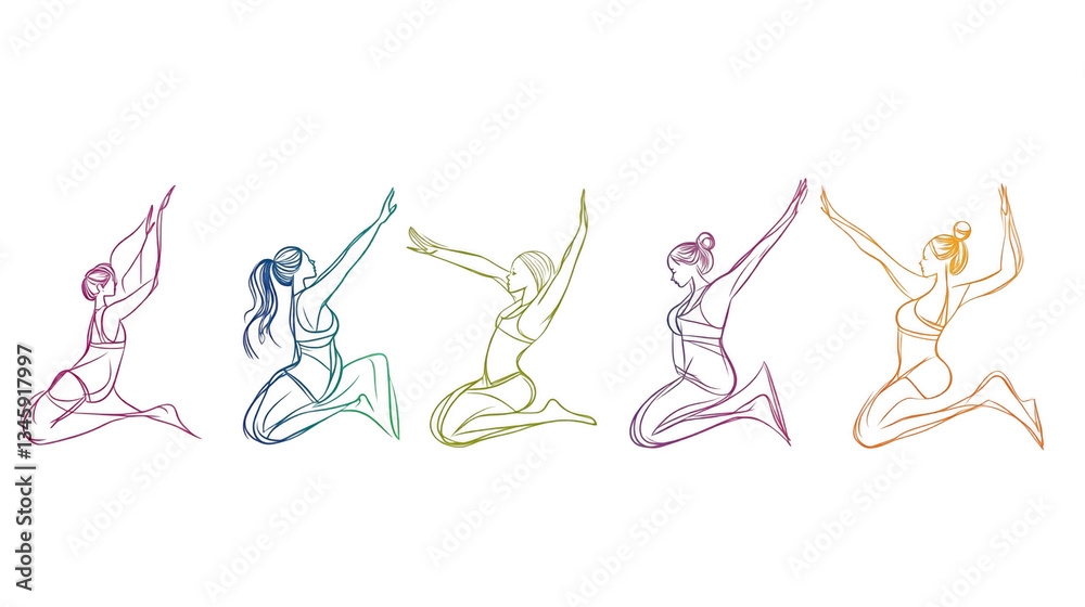 Fototapeta premium Vibrant Silhouette Dance Poses Conceptual Illustration for Use