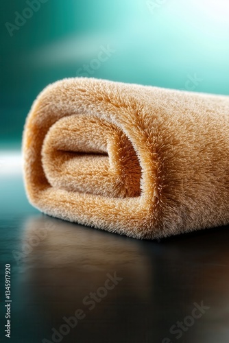 Minimalistic Microfiber Travel Towel Neatly Rolled Soft Texture on Matte Black Surface
