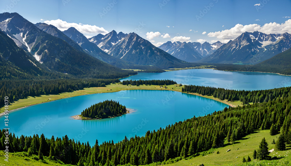 Le paysage montagneux aux lacs bleus