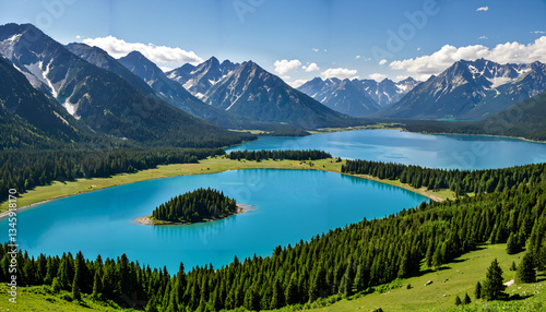 Obraz na płótnie Le paysage montagneux aux lacs bleus w salonie
