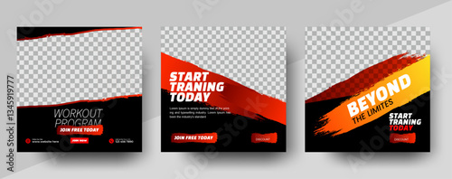Gym and fitness social media post banner template with black and yellow color, Sports and Fitness social media post banner ,Motivational gym social media post design for fitness programs.