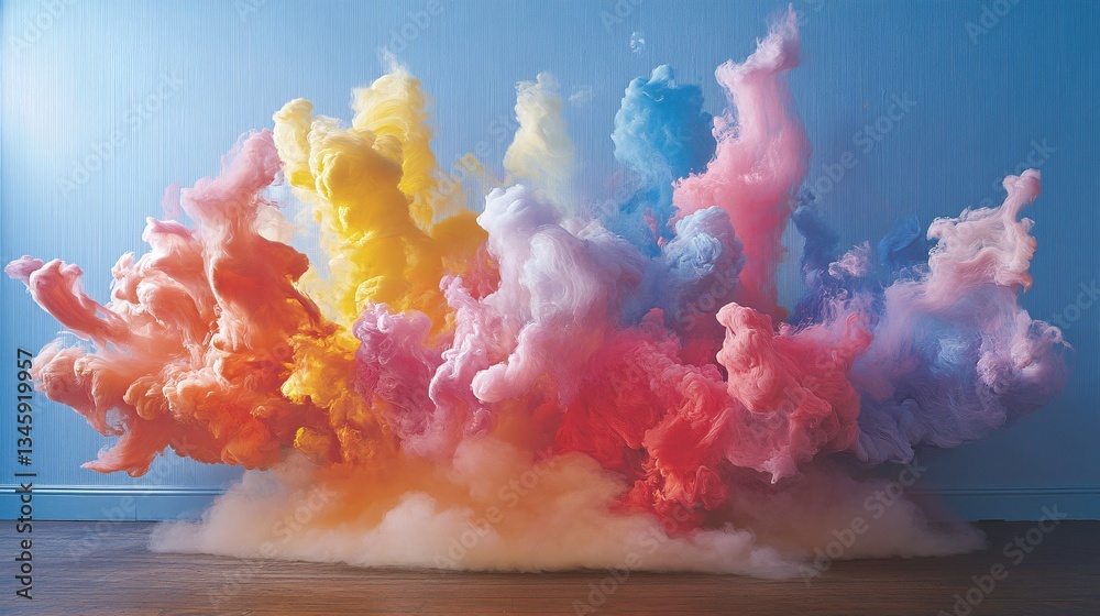 Fototapeta premium A surrealist paint storm of floating neon colors colliding in mid-air