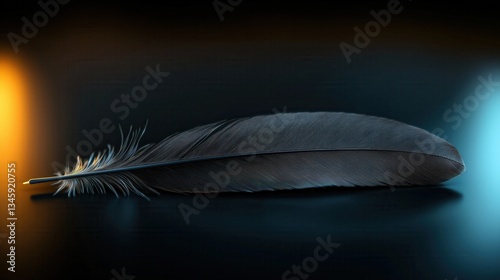 Intricate Eagle Feather on Matte Black Background Detailed Texture and Pattern Showcase in Stunning Close Up